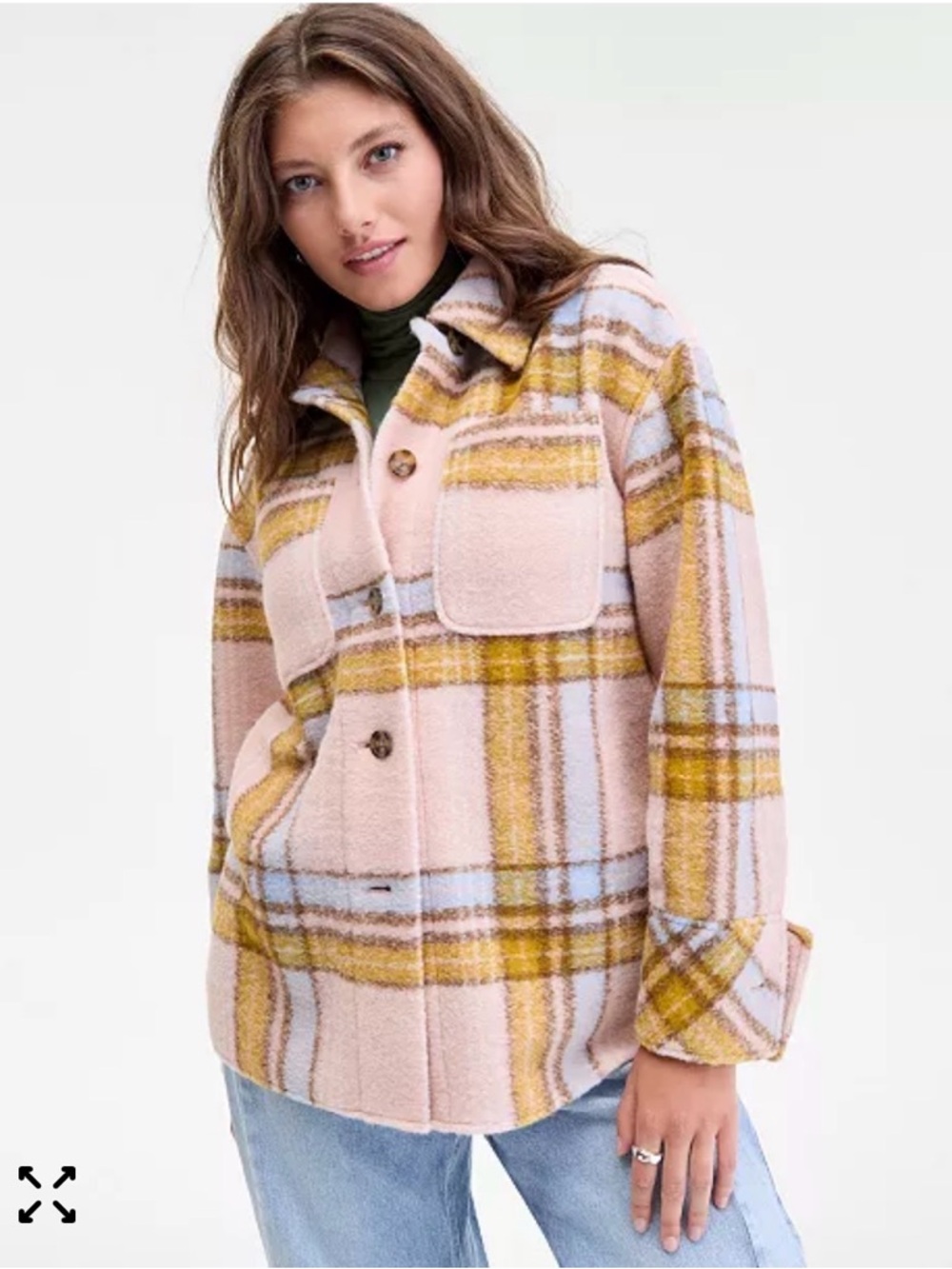 Plaid Utility Shacket in Blush Pink and Mustard